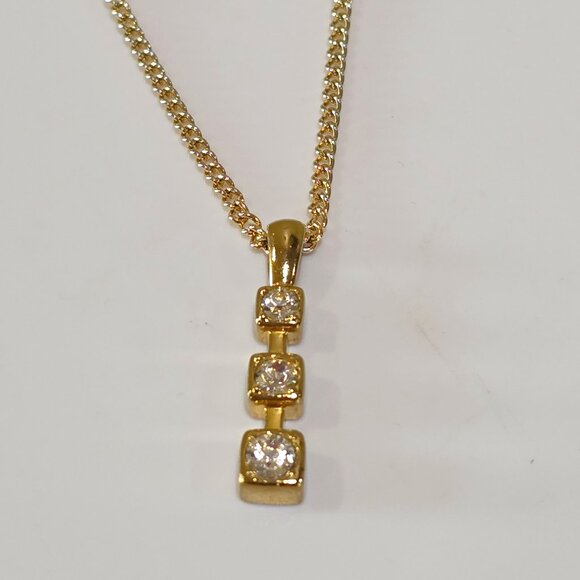 Beautiful Gold Finish Graduated Three Stone Pendant on Gold Finish Chain - Picture 8 of 16